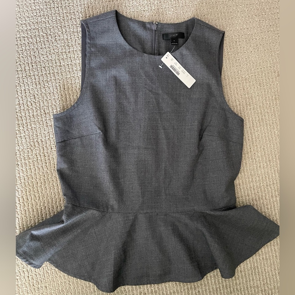 J Crew NWT Gray Lightweight Merino Wool Peplum Top   Sz 4